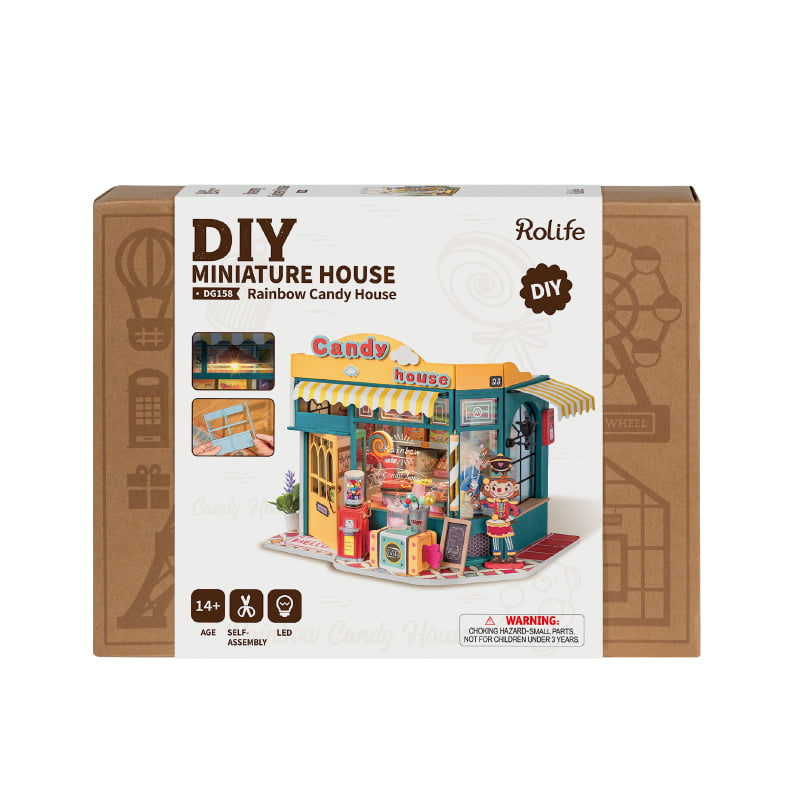 Robotime DG158 - Rainbow Candy House - Kit - Midwest Model  Rolife Rainbow Candy House DIY Miniature Kit DG158 LED Dollhouse New Sealed display picture 1